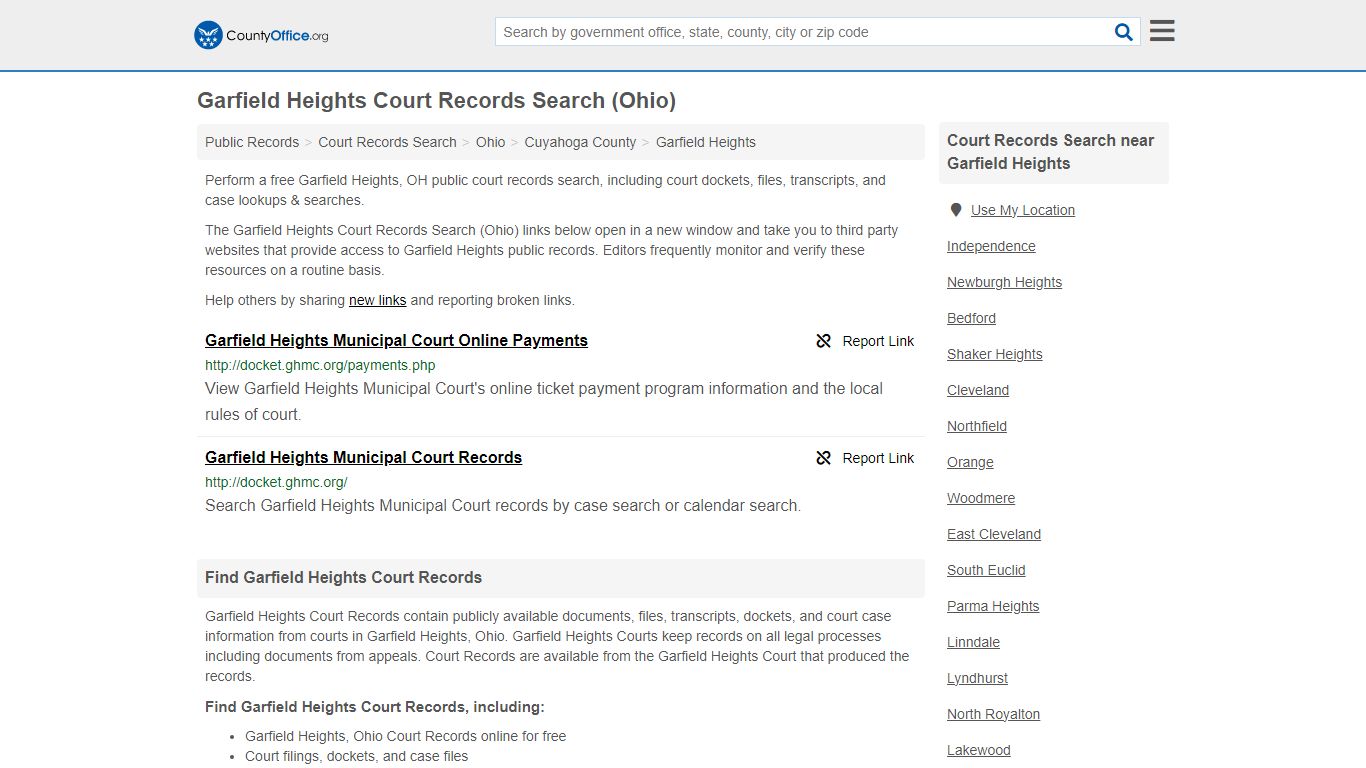 Garfield Heights Court Records Search (Ohio) - County Office