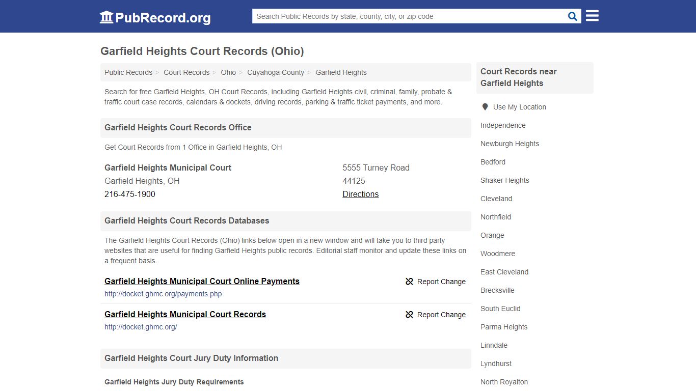 Free Garfield Heights Court Records (Ohio Court Records) - PubRecord.org